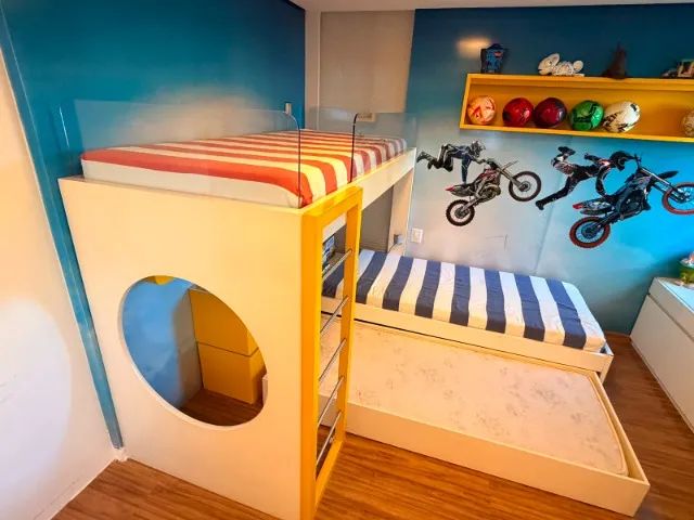 Quarto Infantil Triliche com Bicama mais Cabana e 03 cubos baús para guardar brinquedos