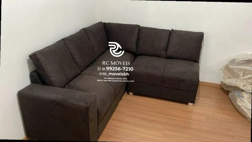 Sofá de Canto com Puff Suede de qualidade D33 Confortável Direto da Fábrica - Foto 2