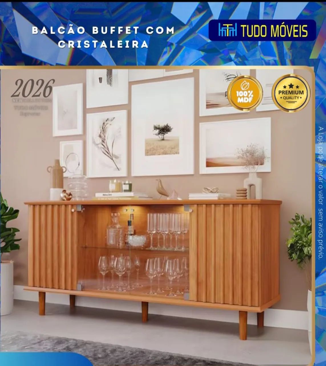 BALCÃO BUFFET COM CRISTALEIRA 