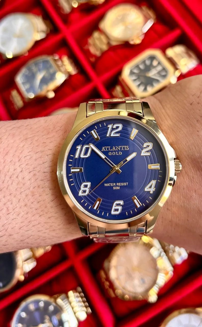 Relógio masculino original dourado 