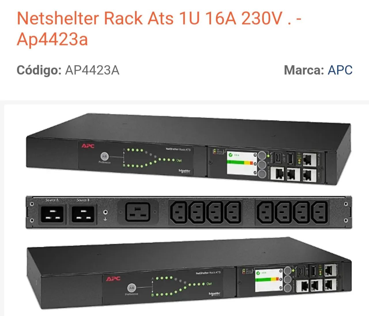 Chave de Transferência Automática (ATS) APC NetShelter 