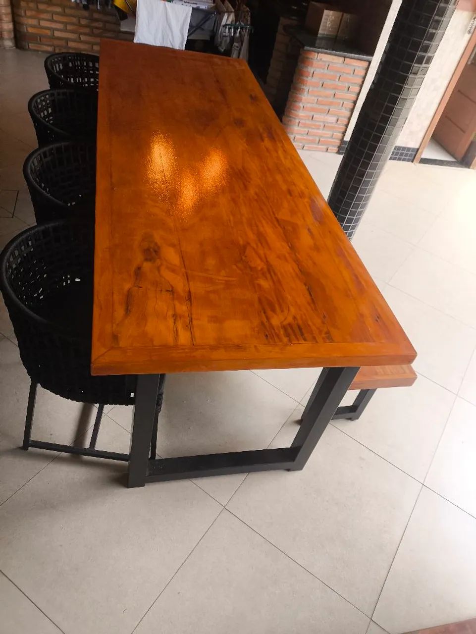 Mesa madeira de demolição 3x90 com bancos