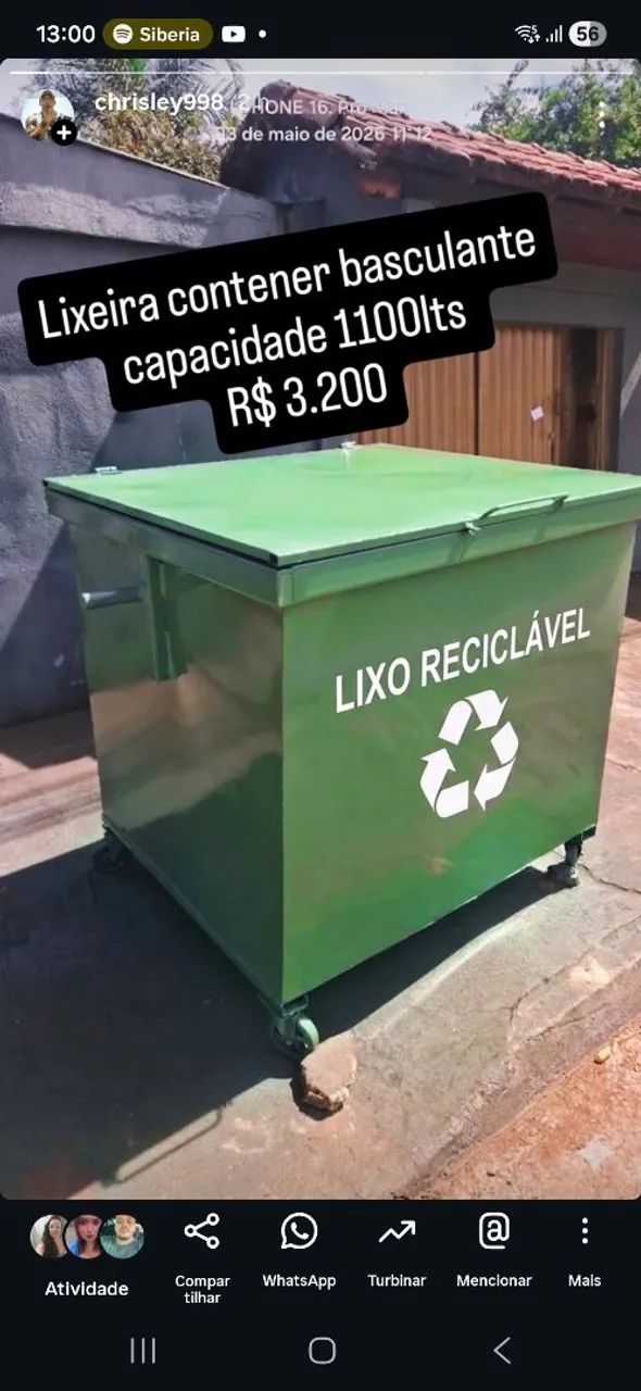 Lixeira contener basculante capacidade 1100lts de ferro chapa 14 super resistente - Foto 3