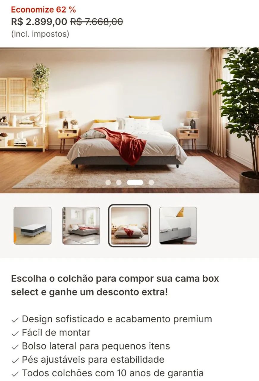 Cama Emma plus Hibrida com base baú seminova - Foto 2