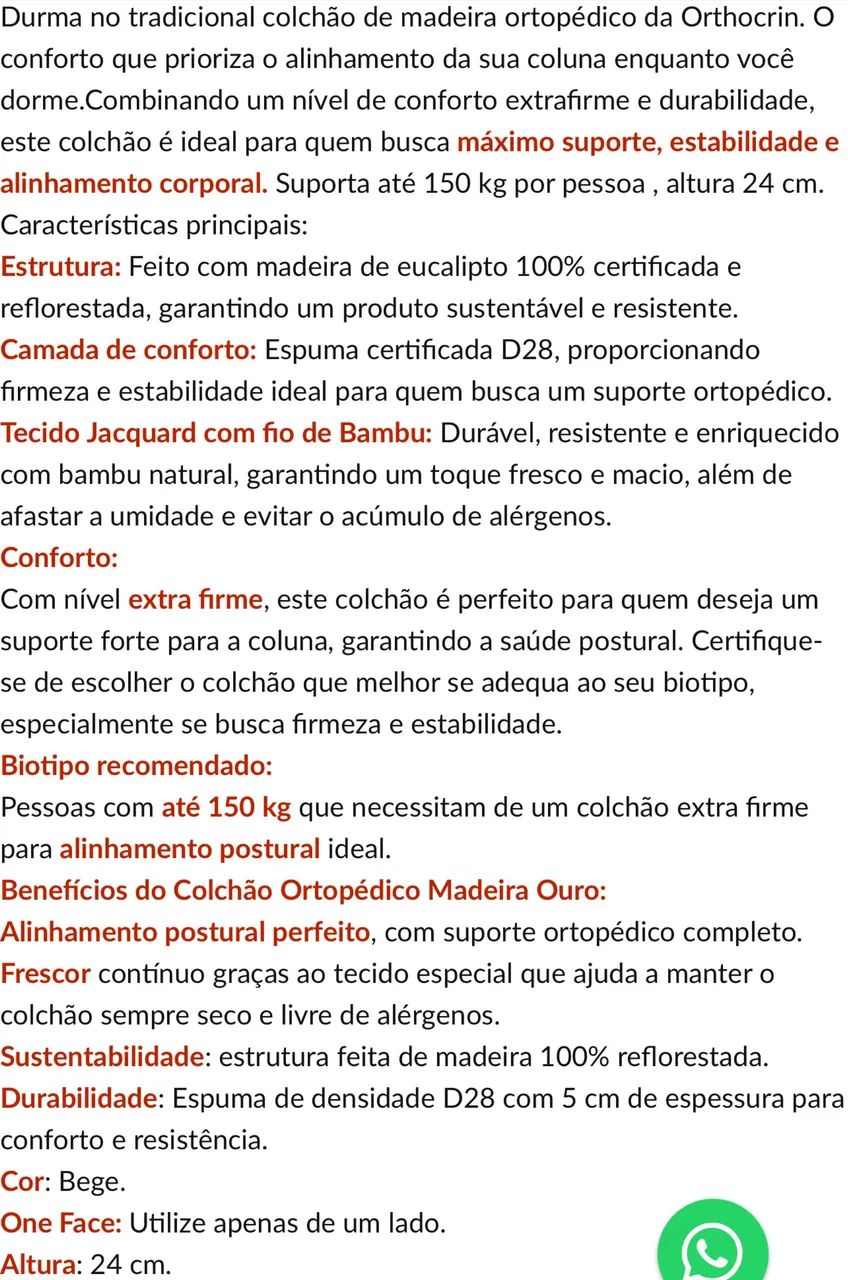 Colchão Ortopédico Madeira Ouro Orthocrin - Foto 2
