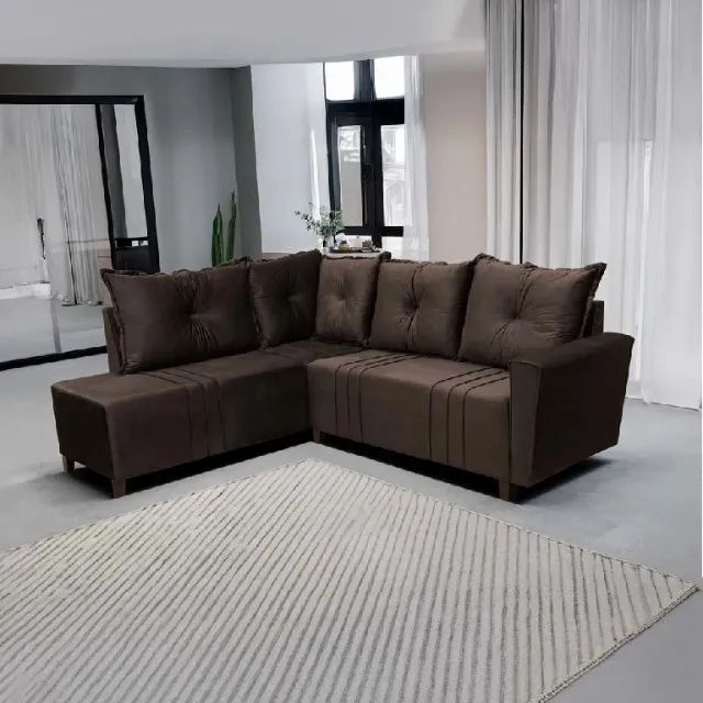 Sofa de Canto Debora Assento Mola Tecido Veludo - Estofar