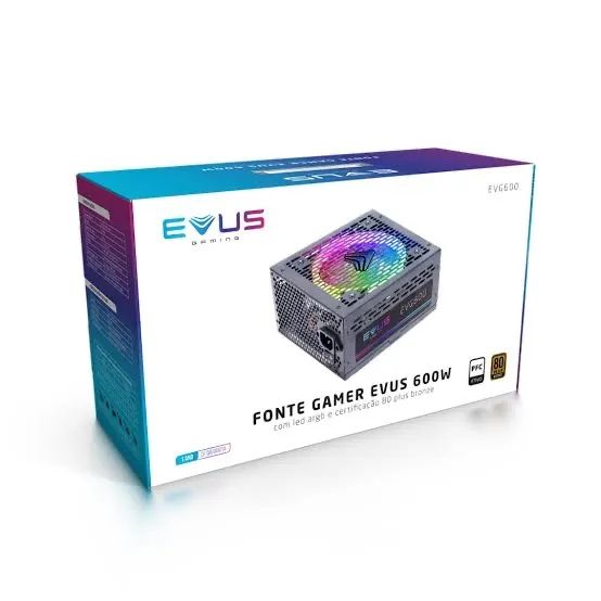 Fonte ATX Gamer Evus EVG600 ARGB 600w 80 Plus Bronze