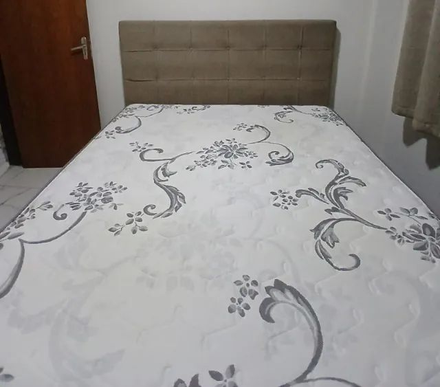 cama queen size com base, colchão e cabeceira - Foto 4