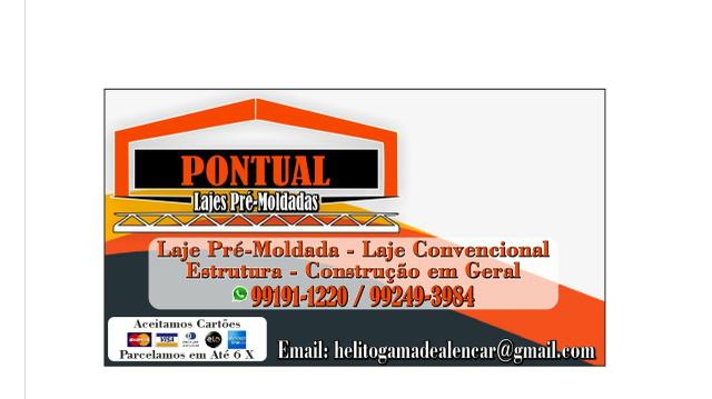 Lajes pré moldadas 25.00 reais wm 6x nos cartões de credito