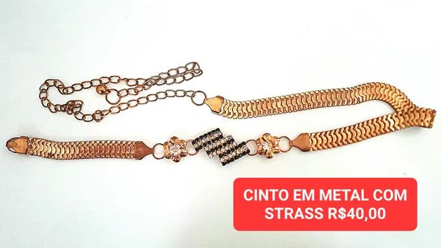 Lindíssimo cinto em metal com strass 