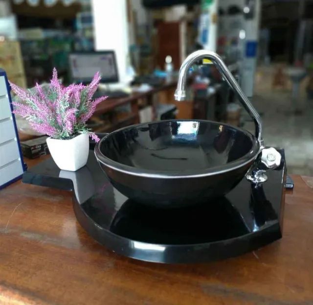 Cuba Preta 30x30 e Bancada Preta 40x60 para banheiro no mármore sintético (sem torneira - Foto 3