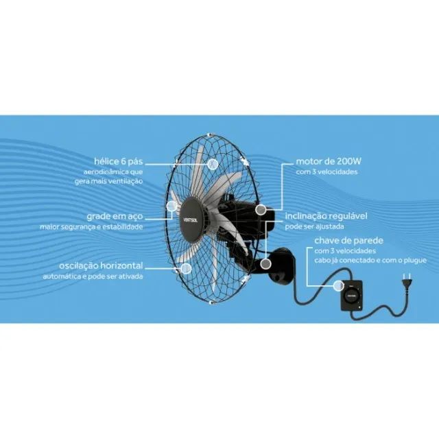 Ventilador de Parede Bivolt 50cm 6 pás 200w Steell - Foto 2
