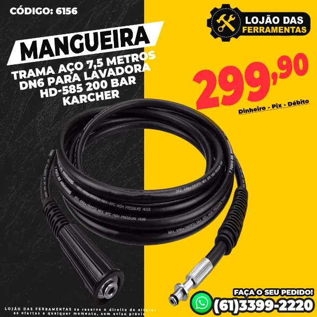 Mangueira Trama Aço 7,5 Metros DN6 Para Lavadora HD-585 200 Bar Karcher