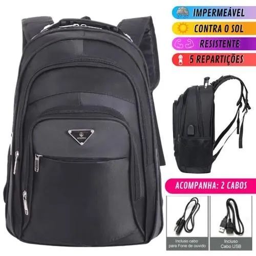 Mochila Grande Alça Cabo de Aço USB Impermeável - Conforto Durabilidade - Foto 3