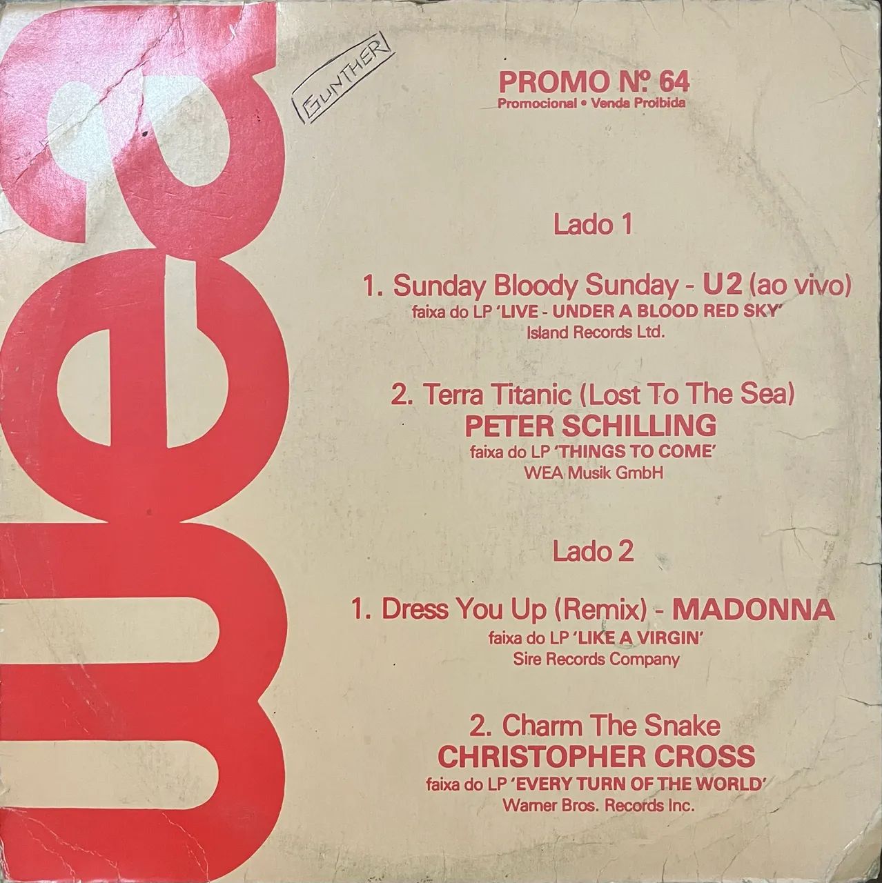 LP disco de vinil promo (U2, Madonna, Christopher Cross, Peter Schilling)