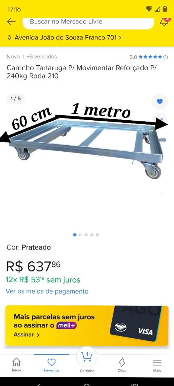 CARRINHO PLATAFORMA COM RODÍZIOS P/ MOVER MERCADORIA PESADA<br>350,00 - Foto 2