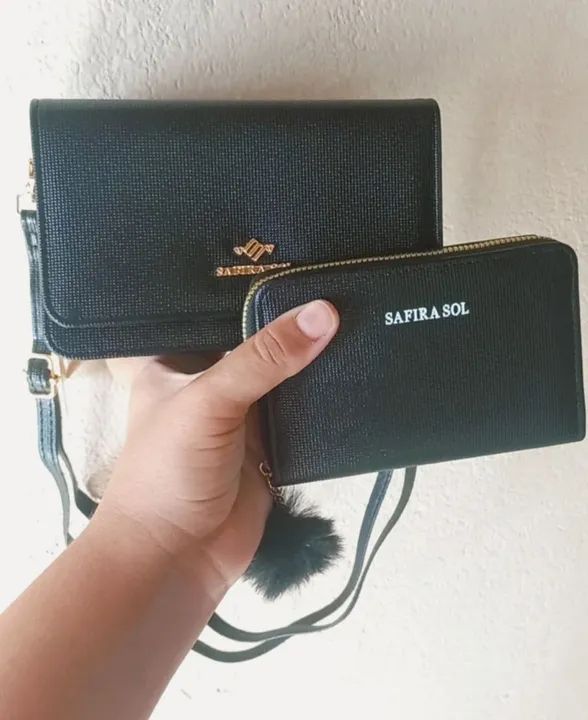 Bolsa feminina de ombro preta + Carteira