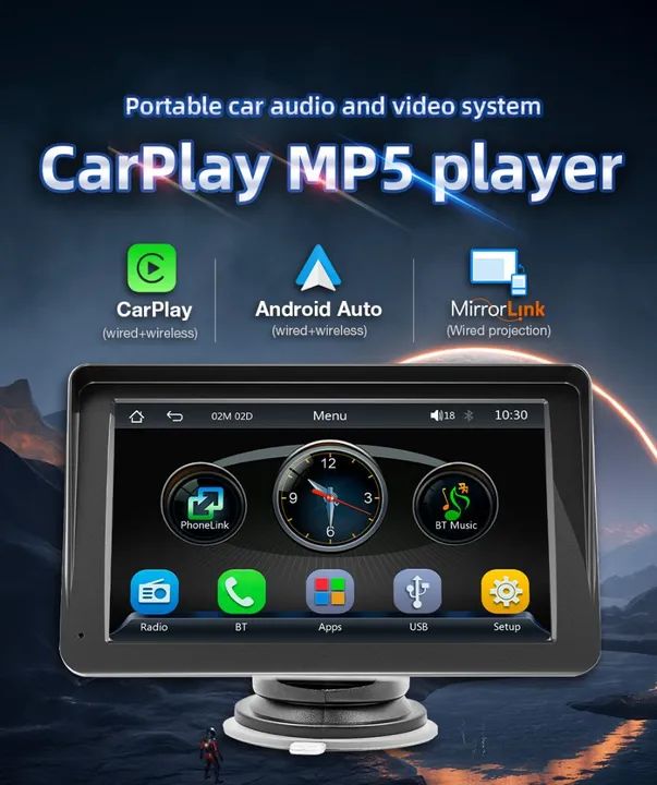 Central Multimídia portatil Android Auto e CarPlay 7 polegadas dvd som carro mp5 player - Foto 2
