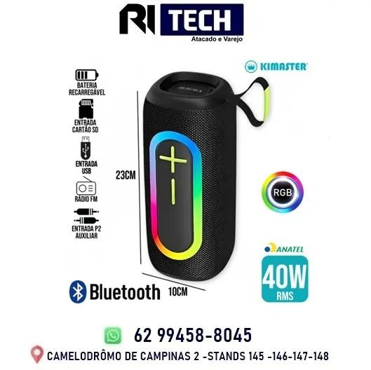 Caixa De Som 40W Bluetooth Resistente a água IPX6 Bateria Até10 Horas Kimaster K520