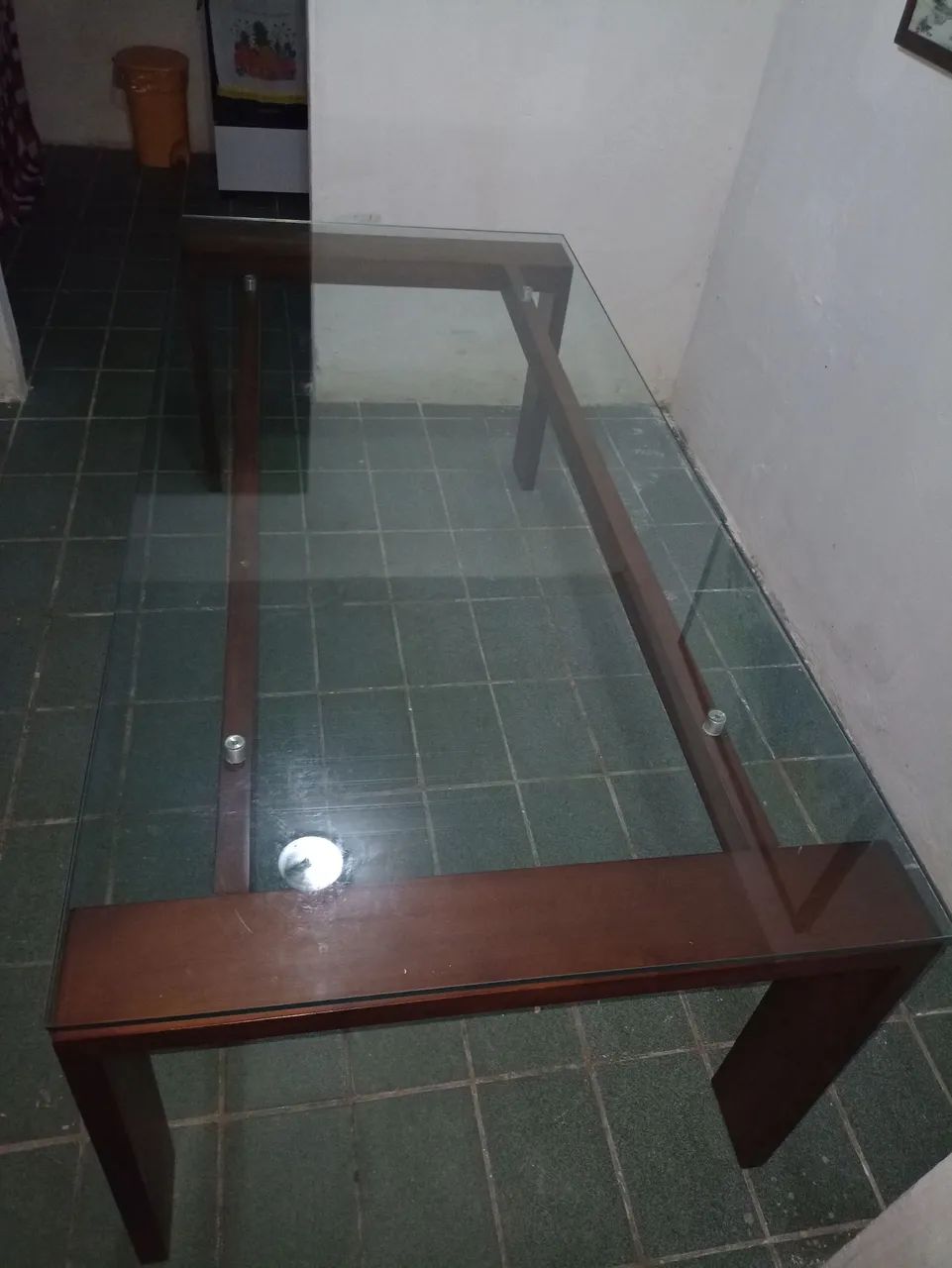 Mesa de Jantar de Vidro com Tampo de Madeira - Foto 2