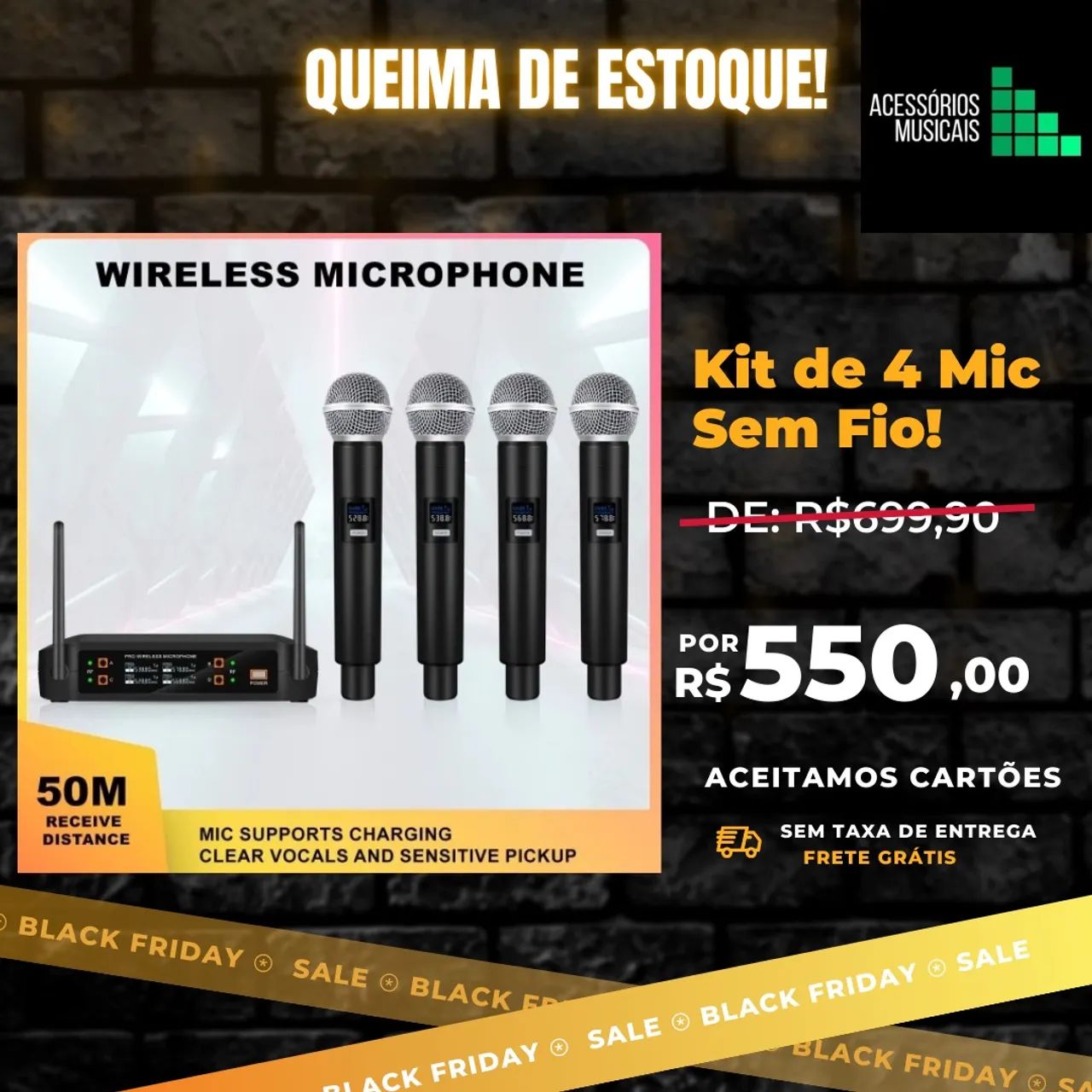 Kit com 4 microfones sem fio na promoção!