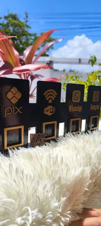 Placa PIX, Wi-Fi, Whatsapp e Instagram em MDF pintado personalizada 
