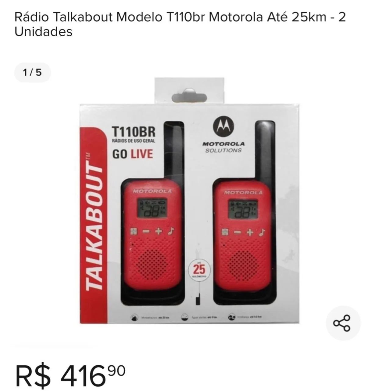 Rádio HT Motorola Talkabout T110BR - 2 Unidades - Alcance de 25km