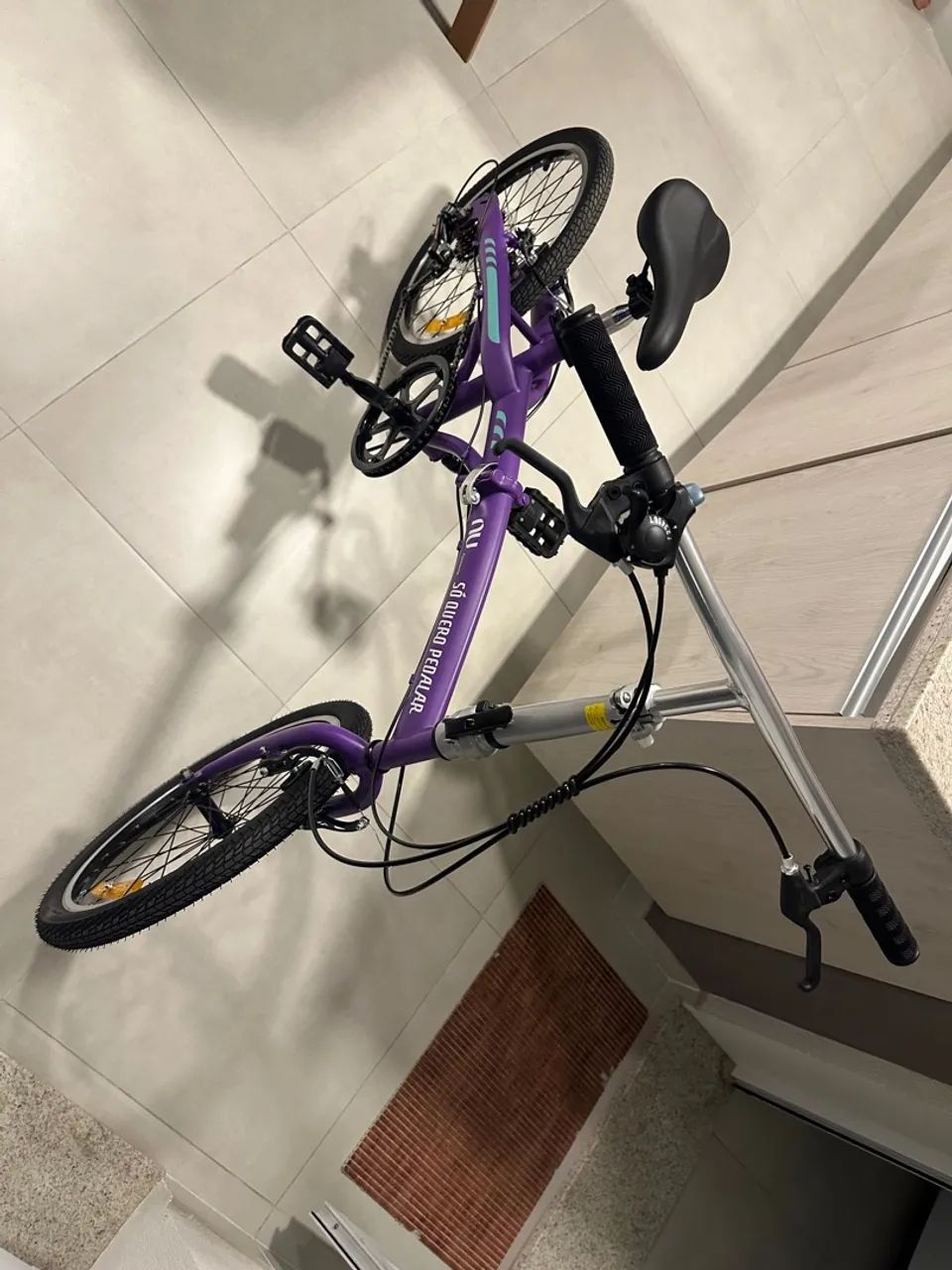 Bicicleta Dobrável Roxa Nu com Marcha - Foto 6