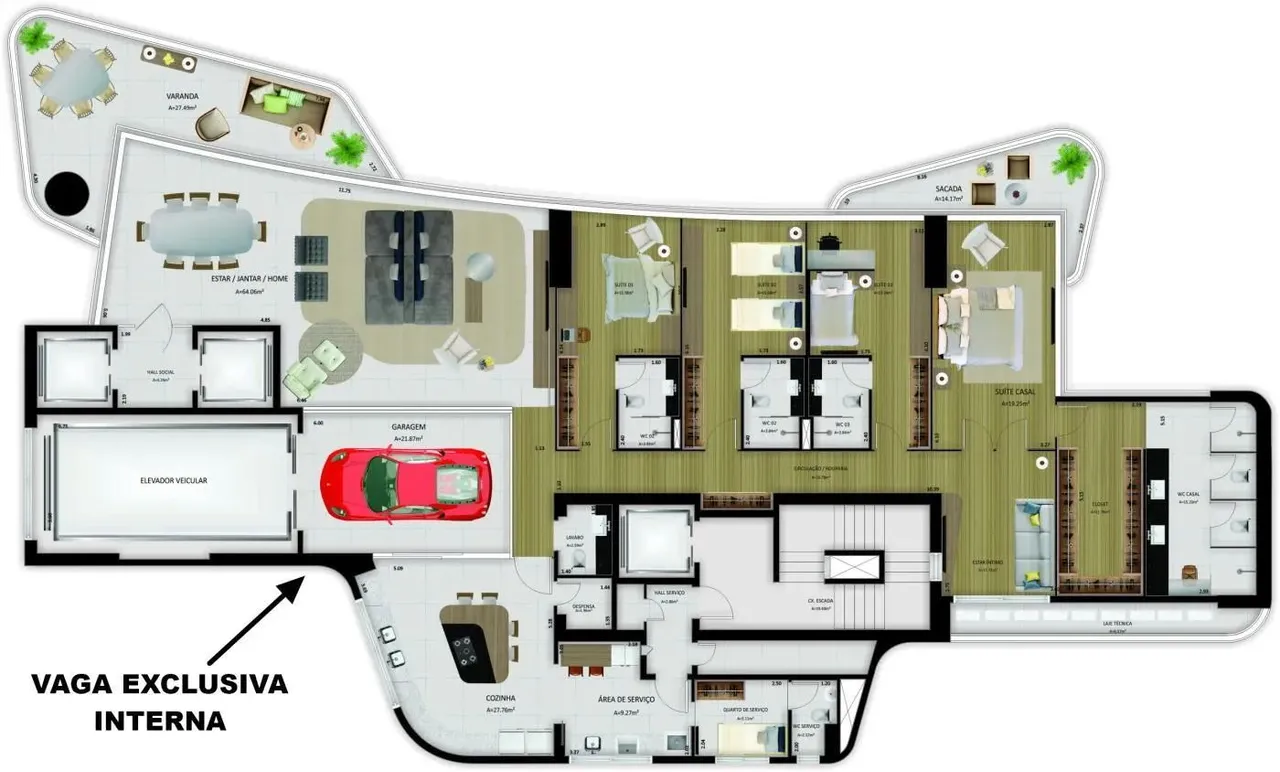 Apartamento para Venda em Fortaleza, Meireles, 4 dormitórios, 4 suítes, 2 banheiros, 5 vag