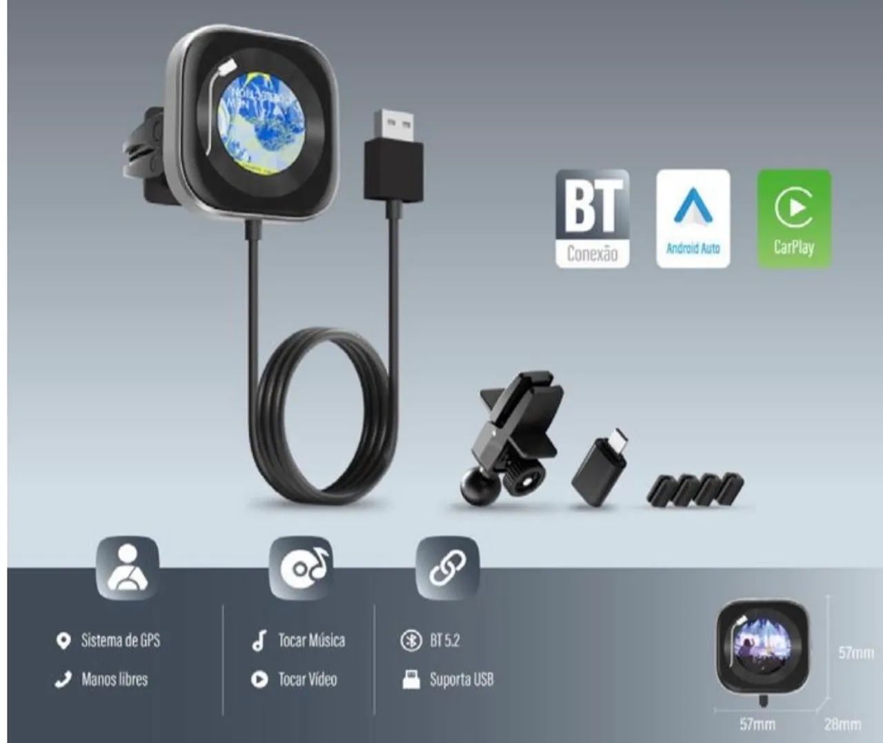 CARPLAY PRA MULTIMÍDIA UNIVERSAL COM FIO - Foto 2