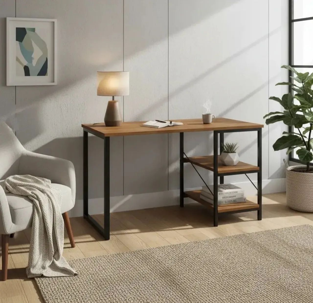 Mesa Escrivaninha Industrial Com Prateleiras