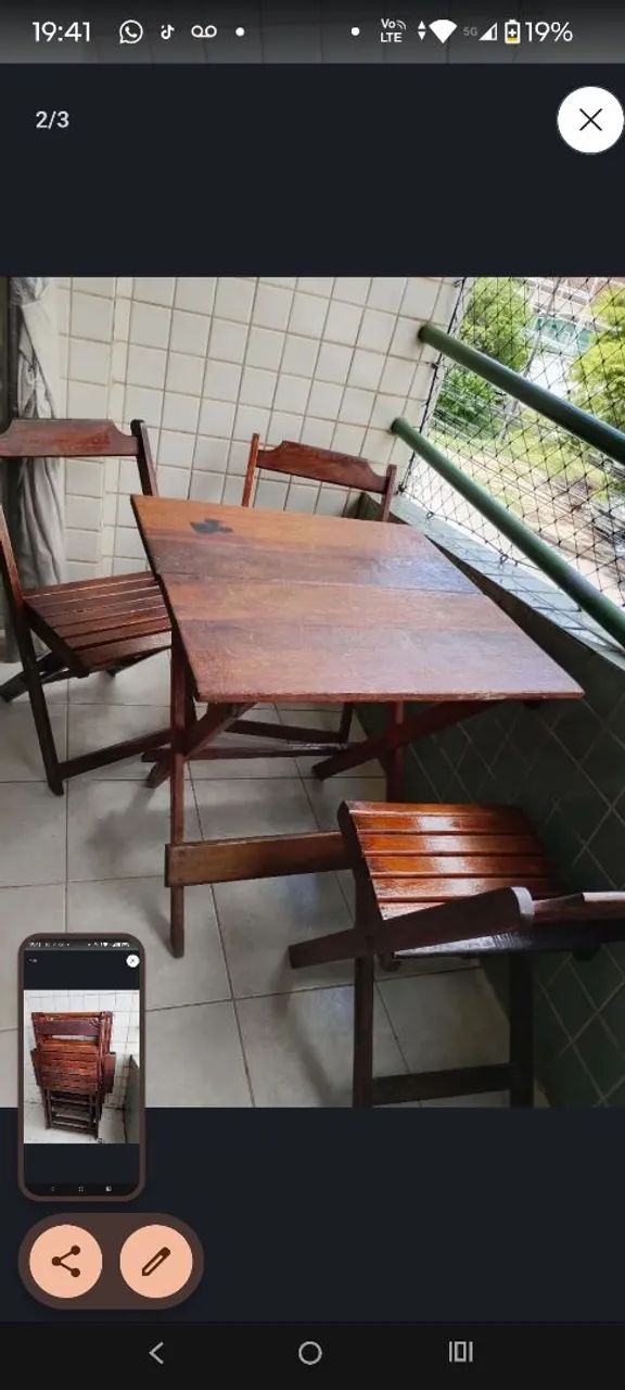 Mesa de madeira com 3 cadeiras  - Foto 3
