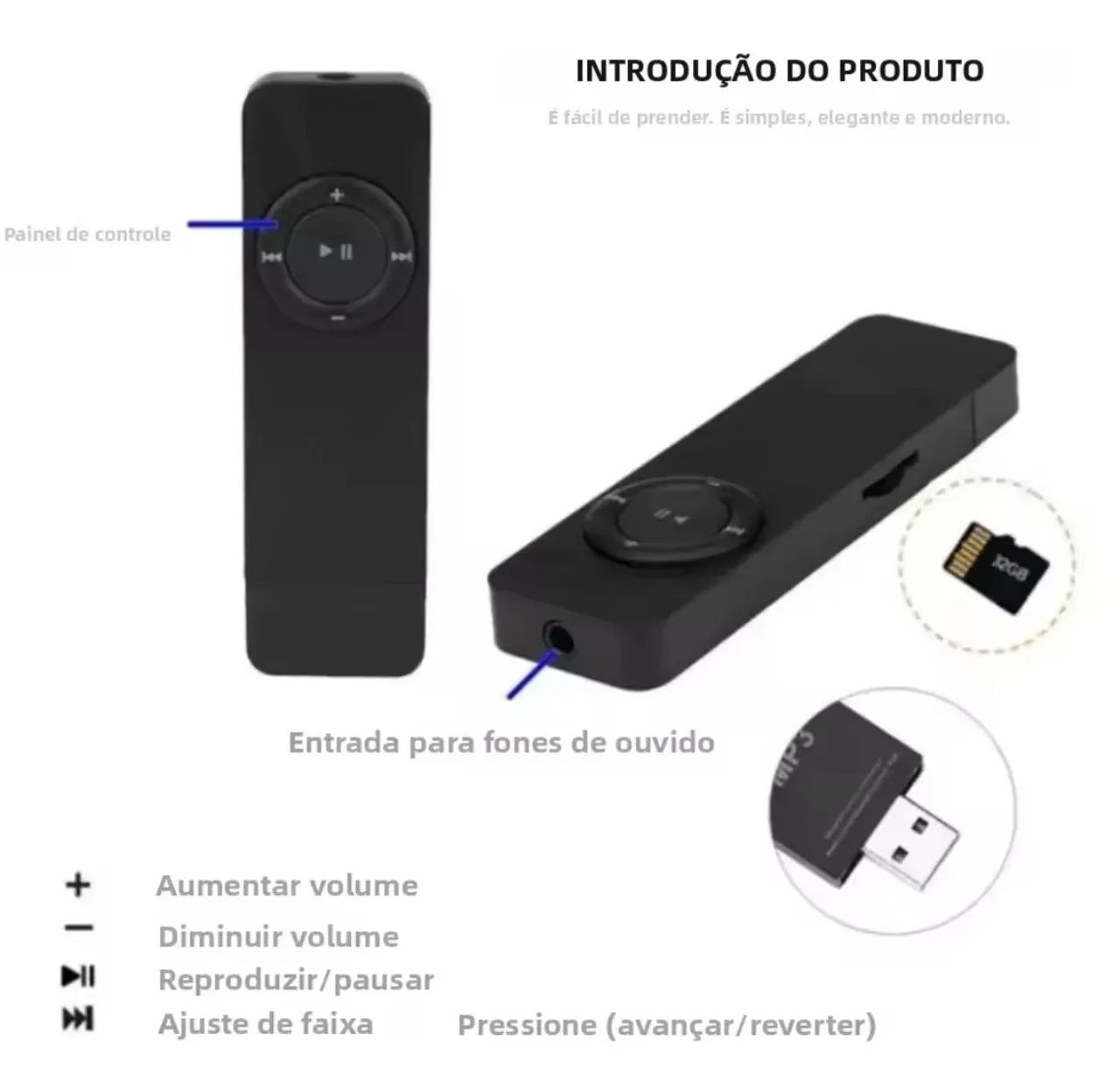 MP3 player USB com entrada para cartão de memória - Foto 2