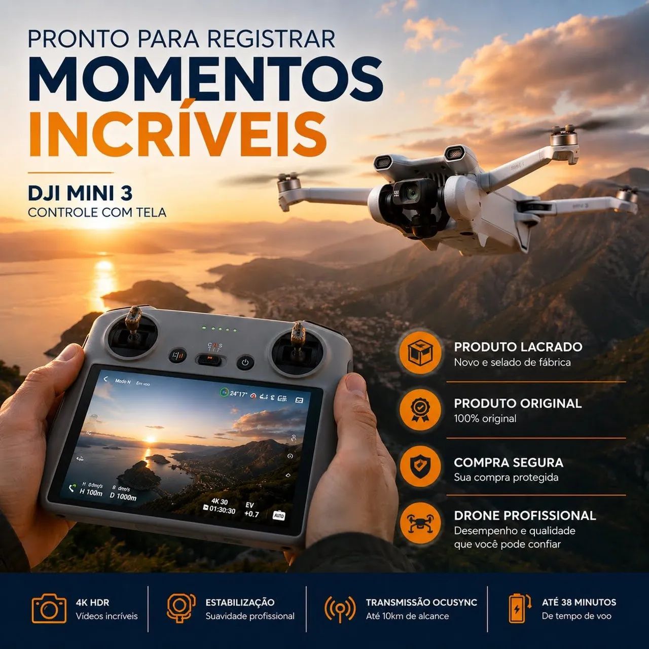 Drone DJI Mini 3 com Tela | Caixa Lacrada | Produto Novo - Foto 2