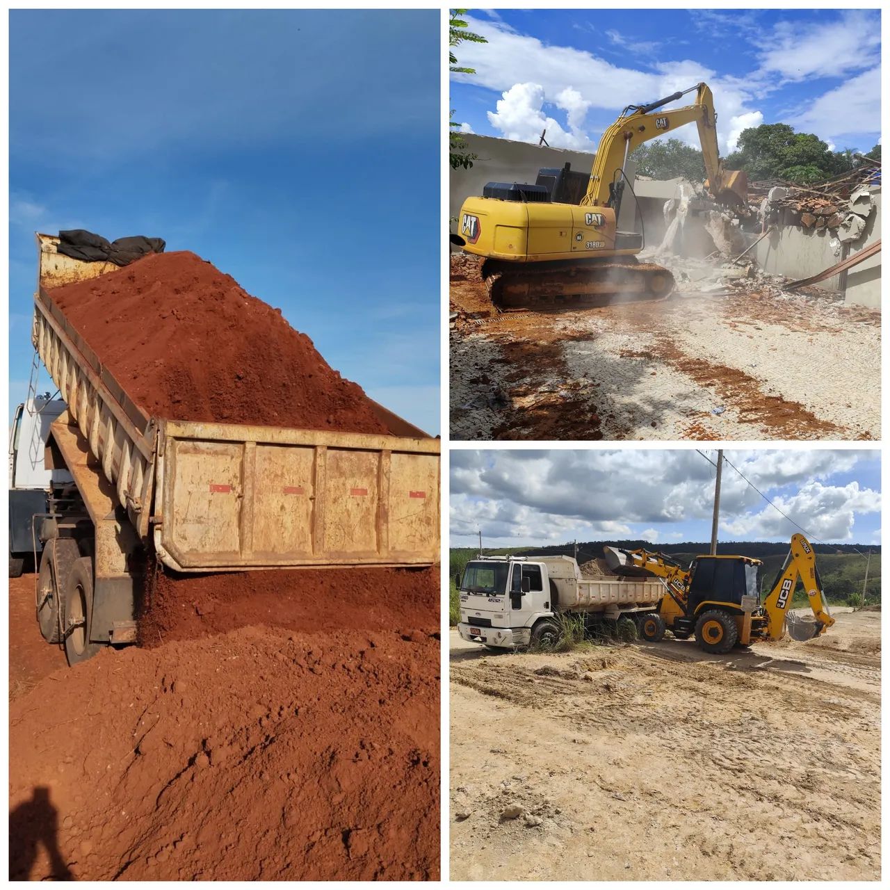 Aterro, areia, brita, cascalho, pó de brita, terraplanagem, demolição, limpeza de terreno 