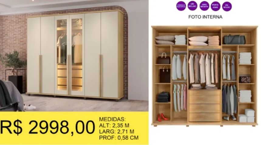 MARAVILHOSO ROUPEIRO 100% MDF COM LED  - Foto 2