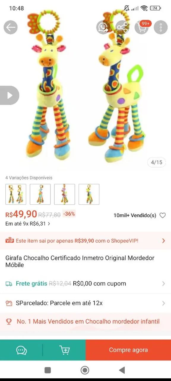 Girafa chocalho e mordedor - Foto 3
