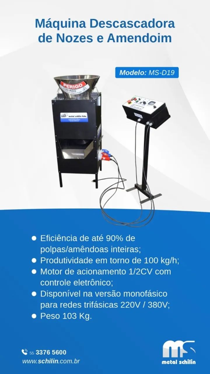 Descascadora quebradora de noz pecã METAL SCHILIN MS-D19 