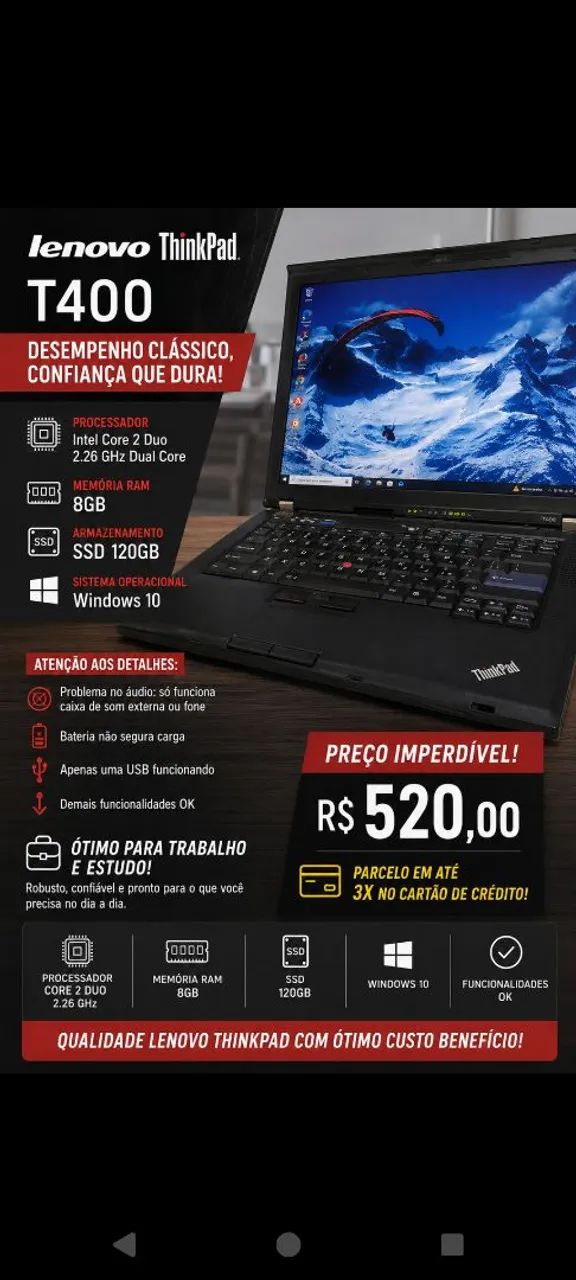 Notebook Lenovo ThinkPad T400