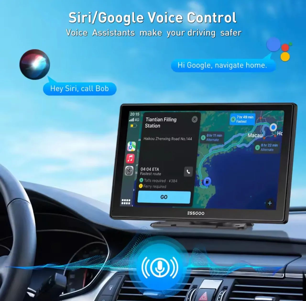 Multimidia ESSGOO de 9 polegadas Android auto e car play sem fio - Foto 5