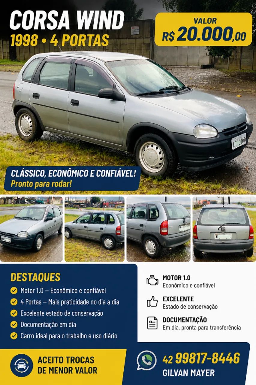 Chevrolet Corsa Wind 1.0 Mpf/milleniumi/ EFI 4P 1998