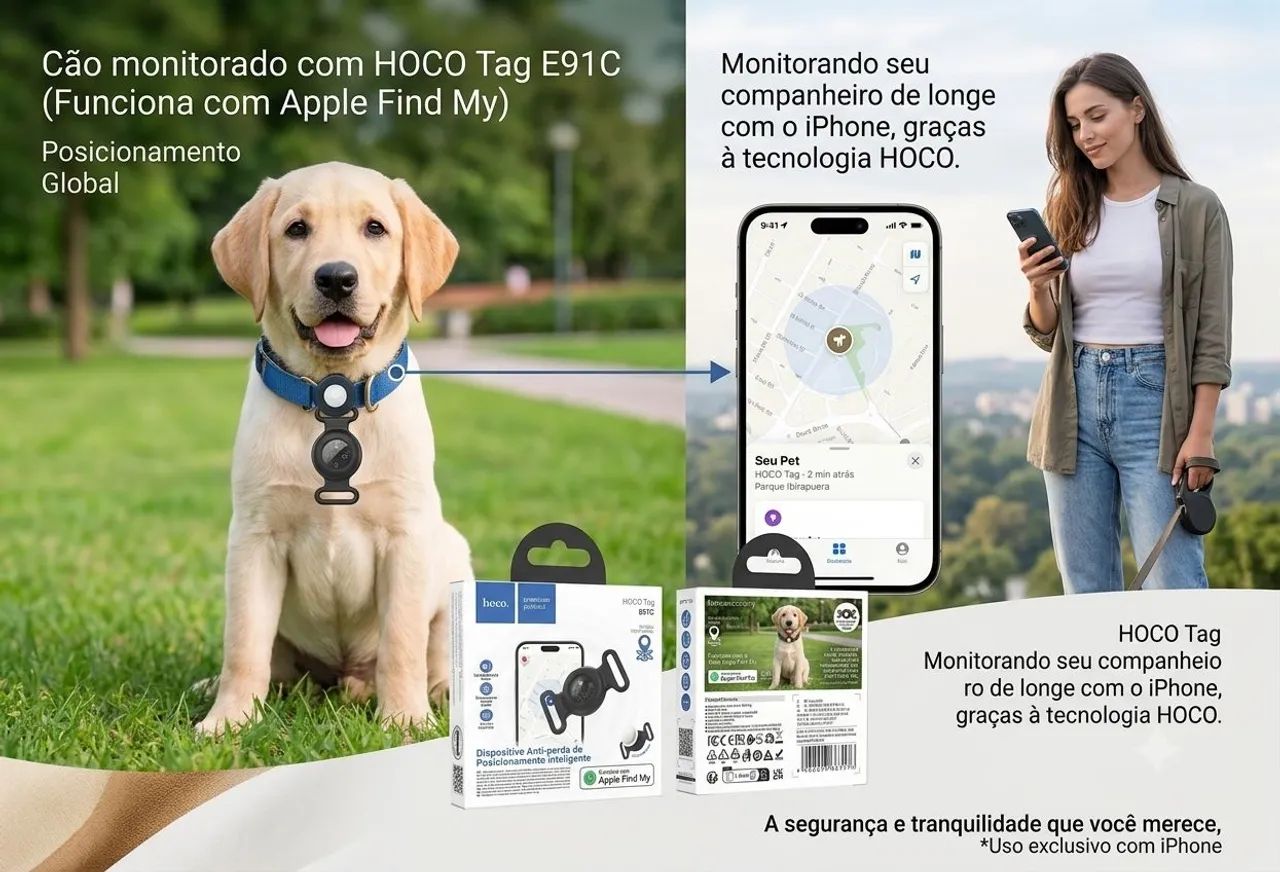 Tranquilidade Pet: Rastreador HOCO Tag com Apple Find My - Foto 4