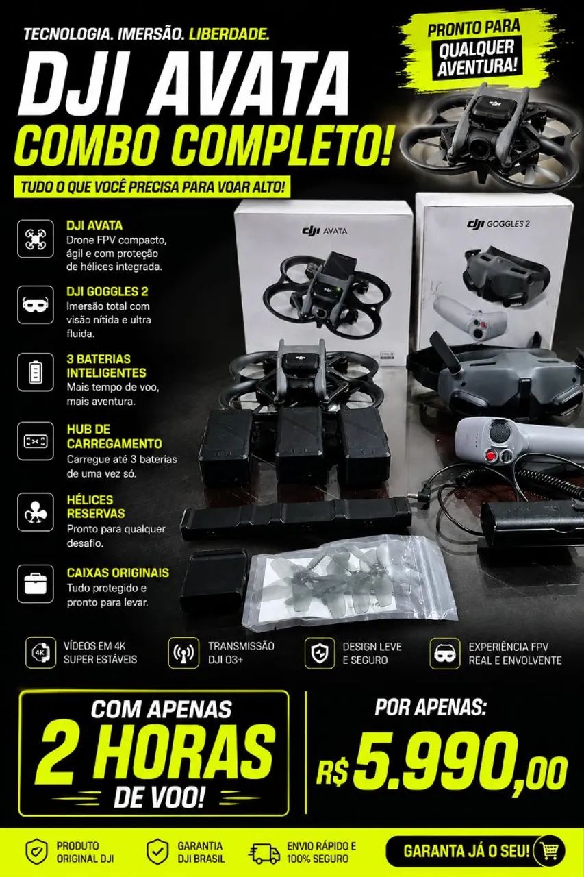 DRONE DJI AVATA + GOGGLES 2 + RC MOTION + MALETA PROFISSIONAL (Tudo na caixa) 
