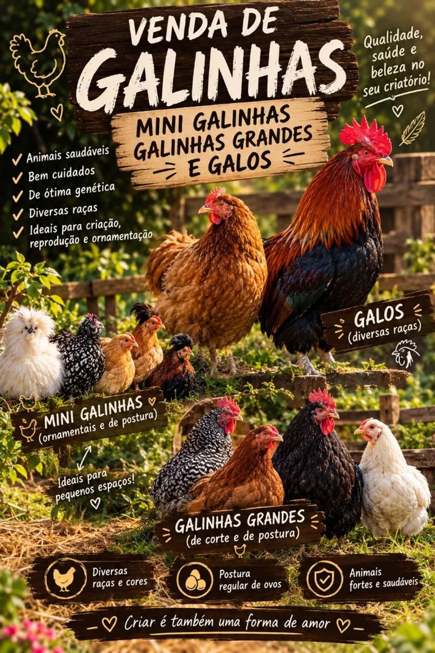 Mini galinhas e galinhas para criação 