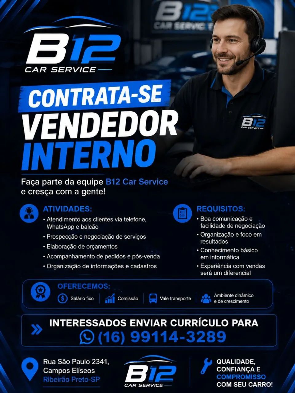 Vaga para vendedor interno
