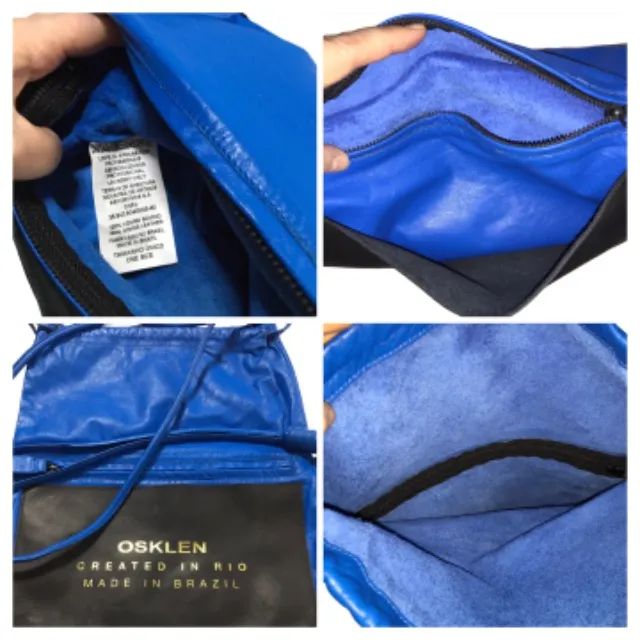Bolsa osklen sack flat de couro azul - Foto 5