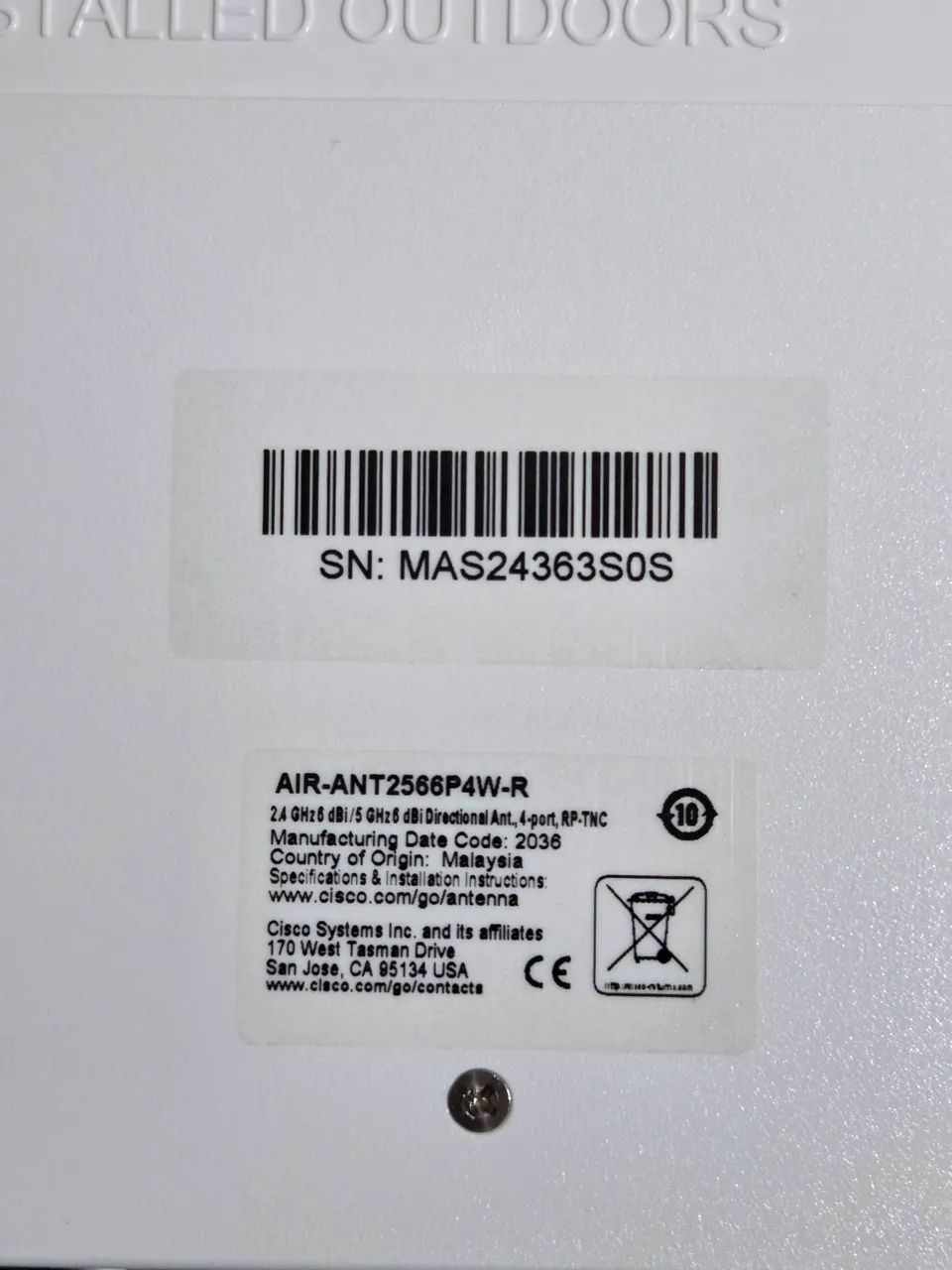 3x  Antena Direcional Cisco Wi-Fi Dual-Band (AIR-ANT2566P4W-R)