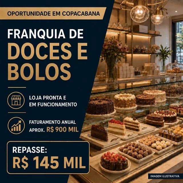 FRANQUIA DE DOCES E BOLOS EM COPACABANA - LOJA COMPLETA