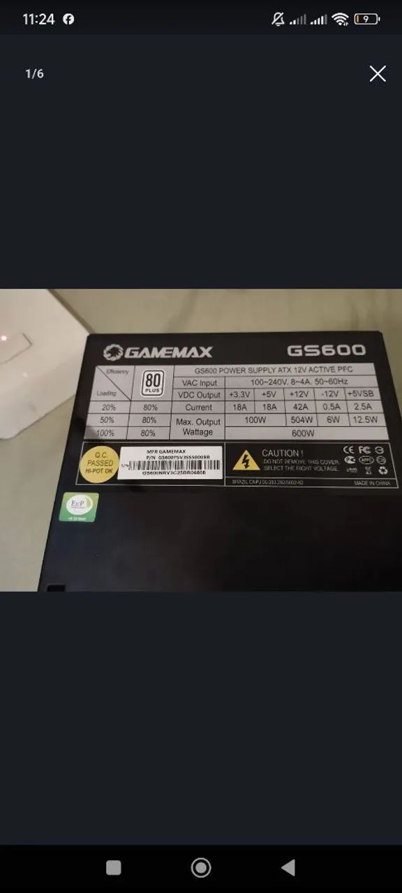 QUEIMADA: fonte gamemax 600w para desmanche