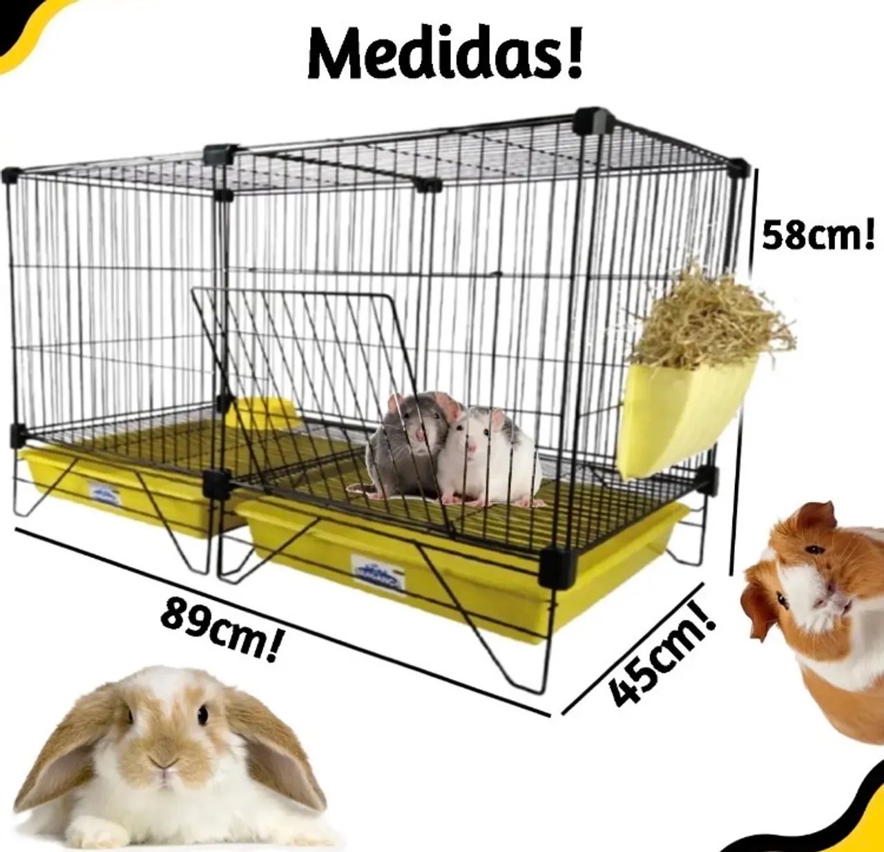 Gaiola 2x1 para coelhos, hamsters 